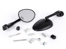 [MN1405BK] Spiegel-Set -MOTO NOSTRA 1405, Aluminium CNC, Oval, Lenkerenden- schwarz matt